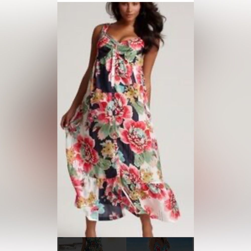 Johnny Was Maxi 100% silk maxi button up dress. SZ 2X Measurements in pictures.